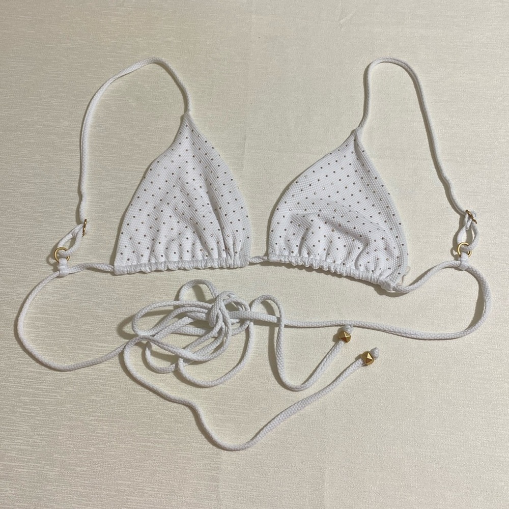 L*SPACE Kara Top w Metallic Gold Studs Bikini Top Women's Size L